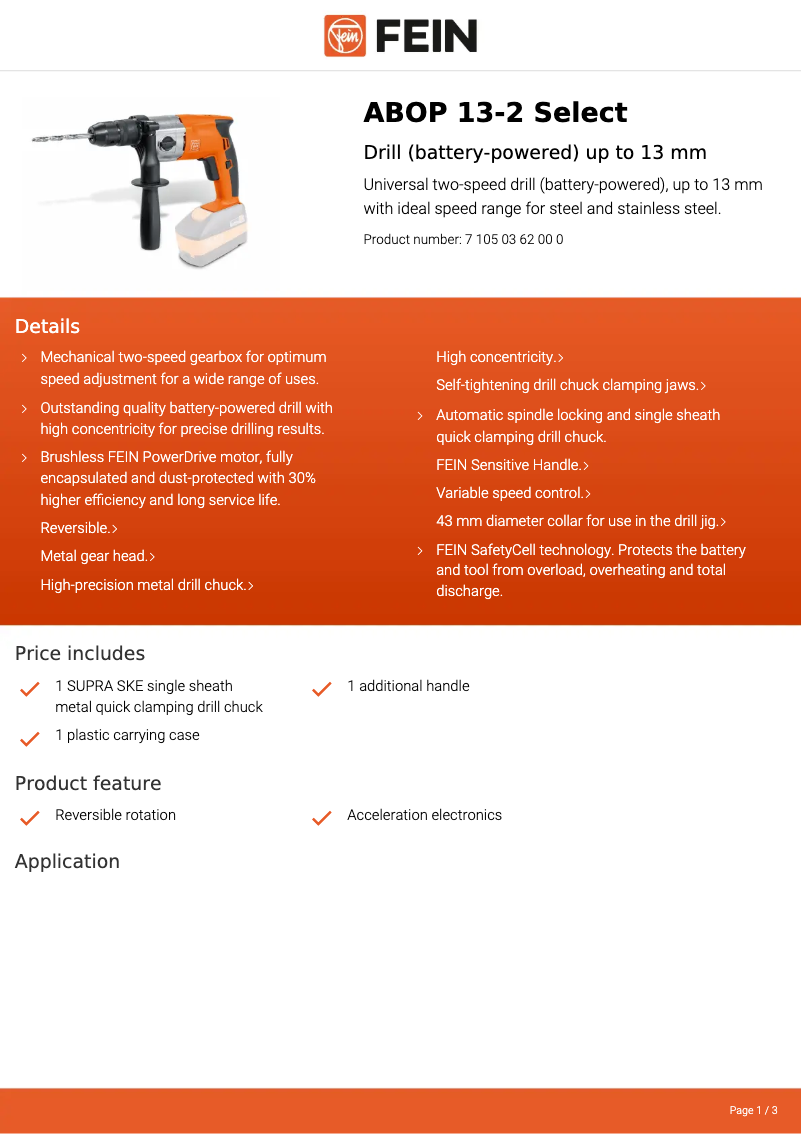 Página 1 del manual Ficha técnica Fein ABOP 13-2 Select