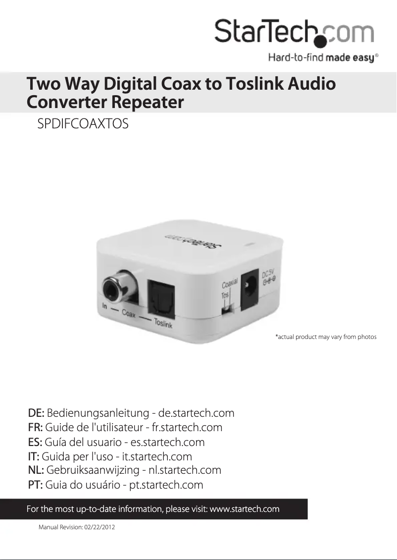 Page 1 de la notice Manuel utilisateur StarTech.com SPDIFCOAXTOS