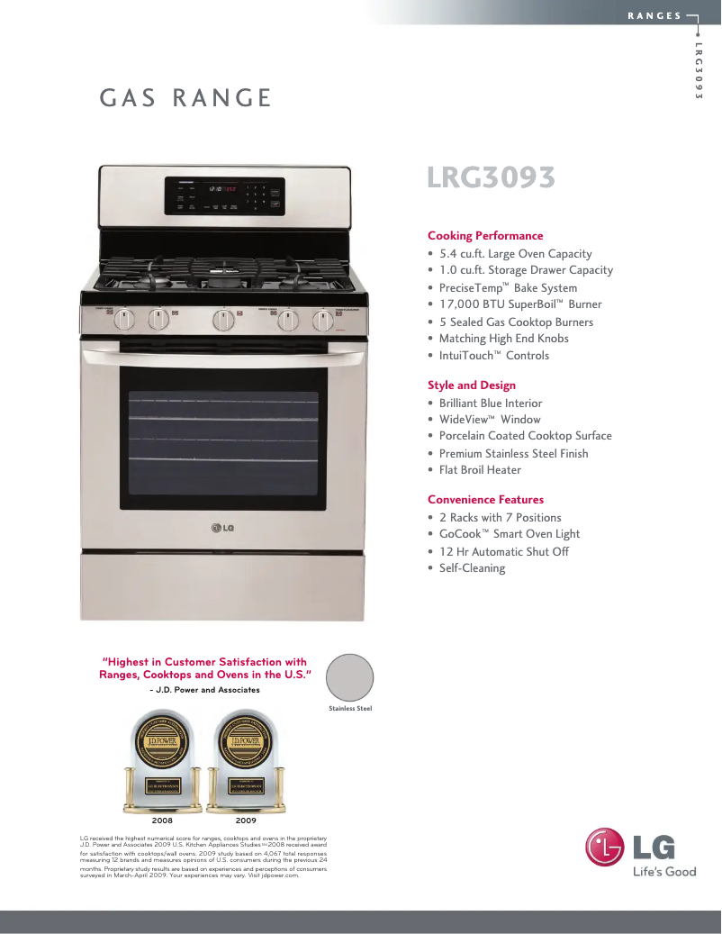 Página 1 del manual Ficha técnica LG LRG3093ST