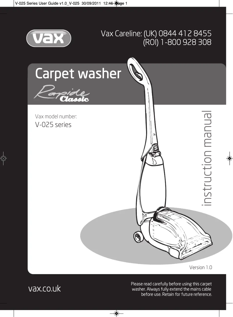 Página 1 del manual Manual de usuario Vax Rapide Classic V-024