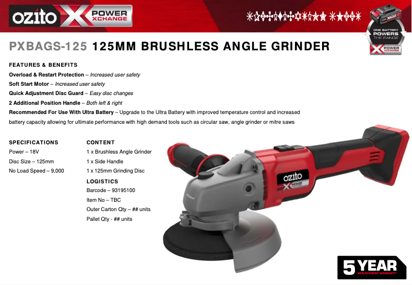 Página 1 del manual Ficha técnica Ozito PXBAGS-125