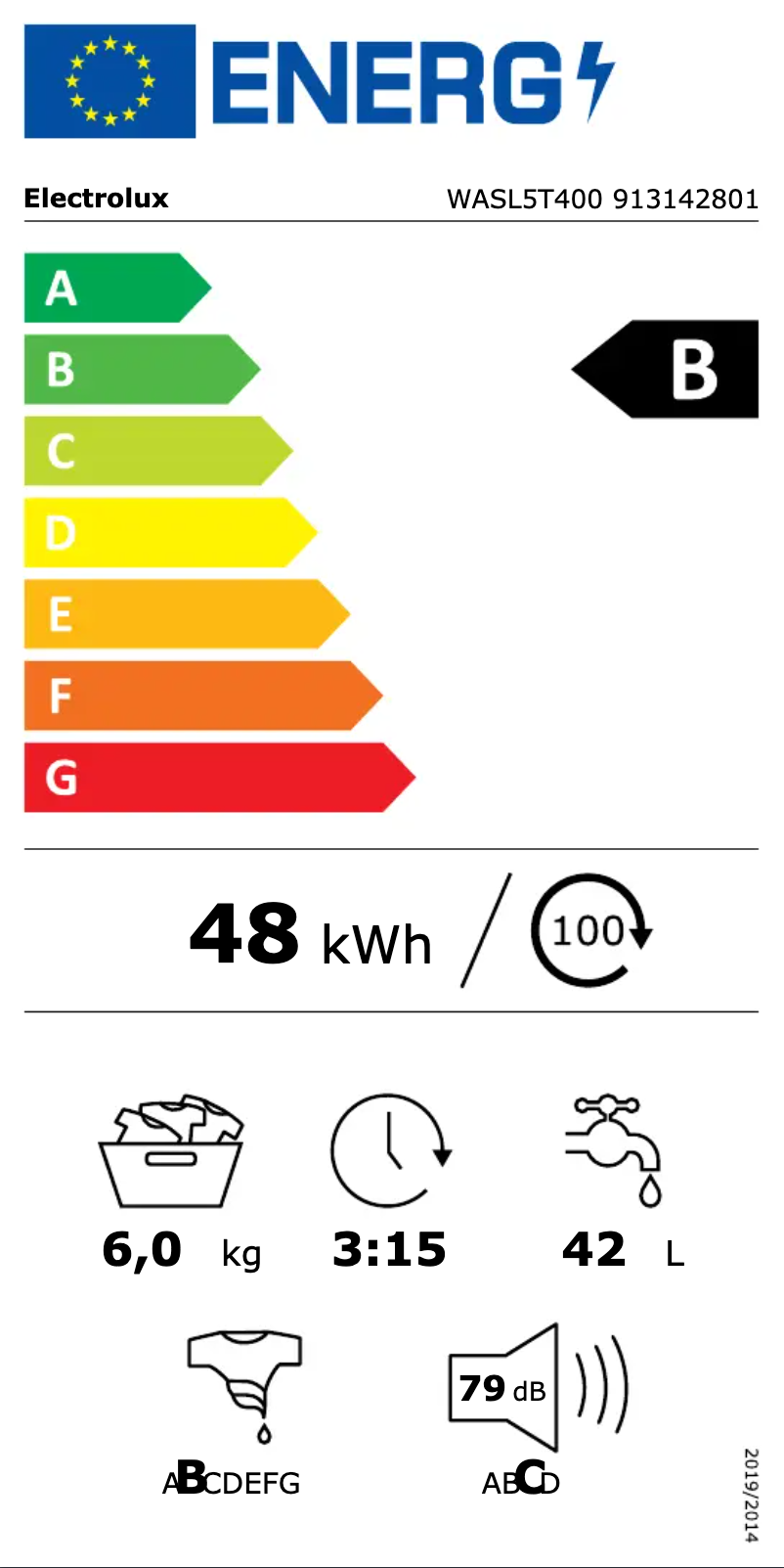 Page n°1 - Label énergétique Electrolux WASL5T400