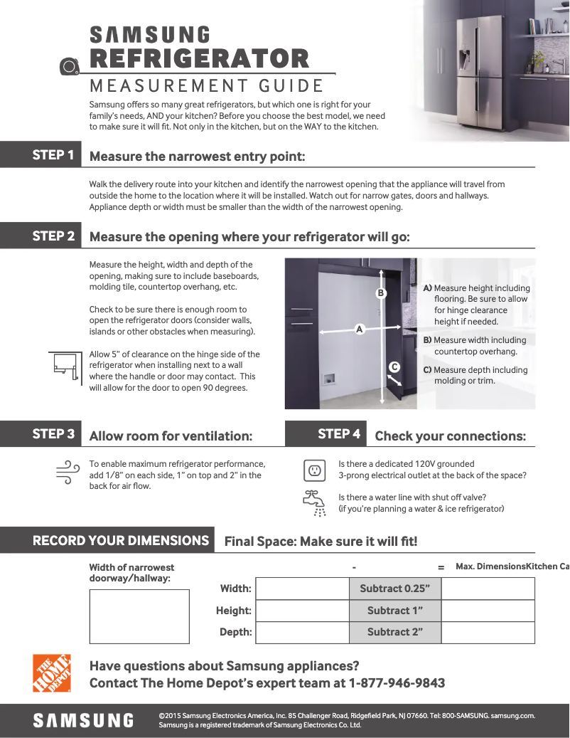 Page 1 de la notice Guide de mesure Samsung RH25H5611BC