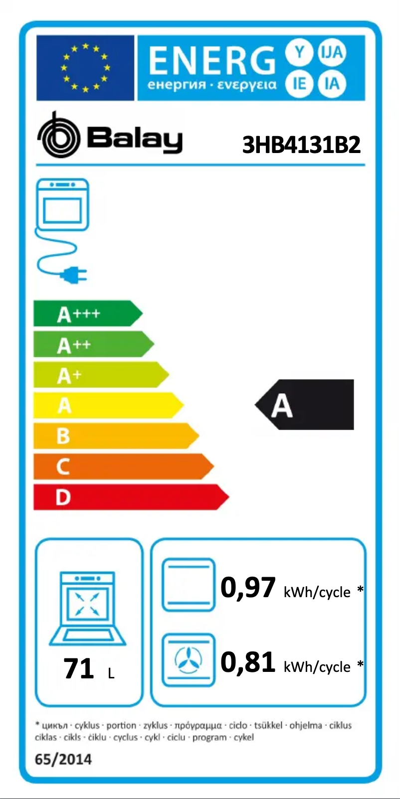 Page n°1 - Label énergétique Balay 3HB4131B2