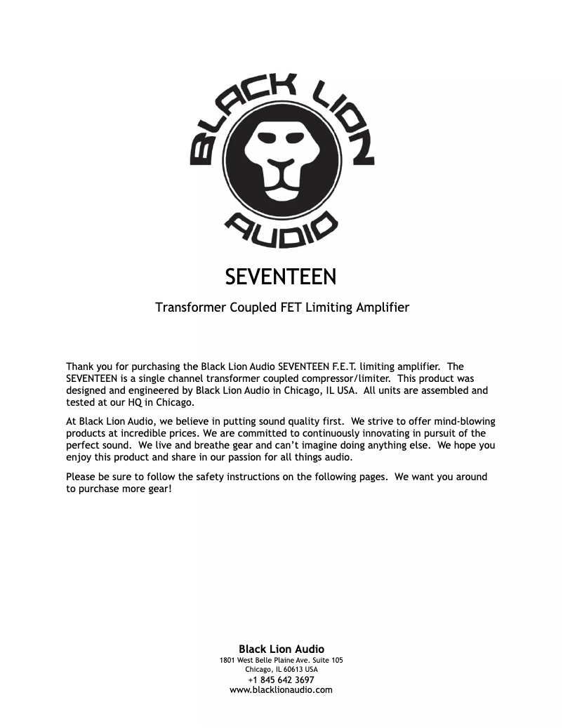 Page 1 de la notice Manuel utilisateur Black Lion Audio B172A