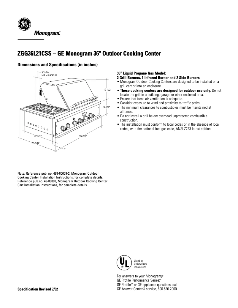 Page n°1 - Fiche technique GE ZGG36L21CSS