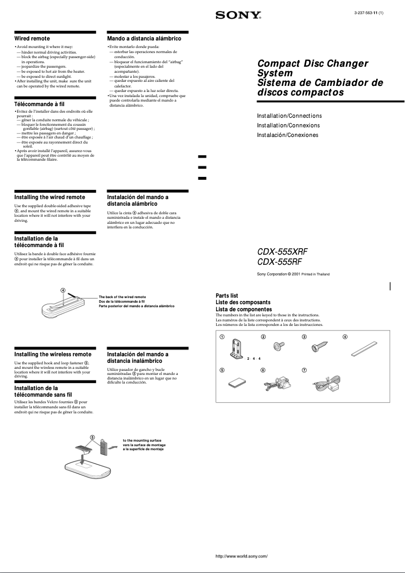Page 1 de la notice Guide d'installation Sony CDX-555RF