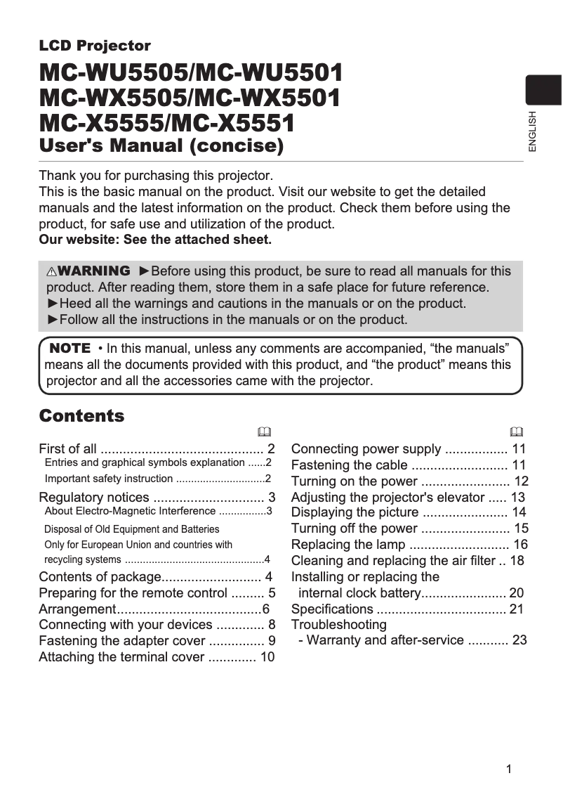 Imagen de la primera página del manual del dispositivo MC-X5551