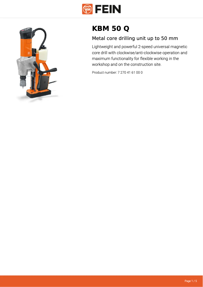 Page n°1 - Fiche technique Fein KBM 50 Q