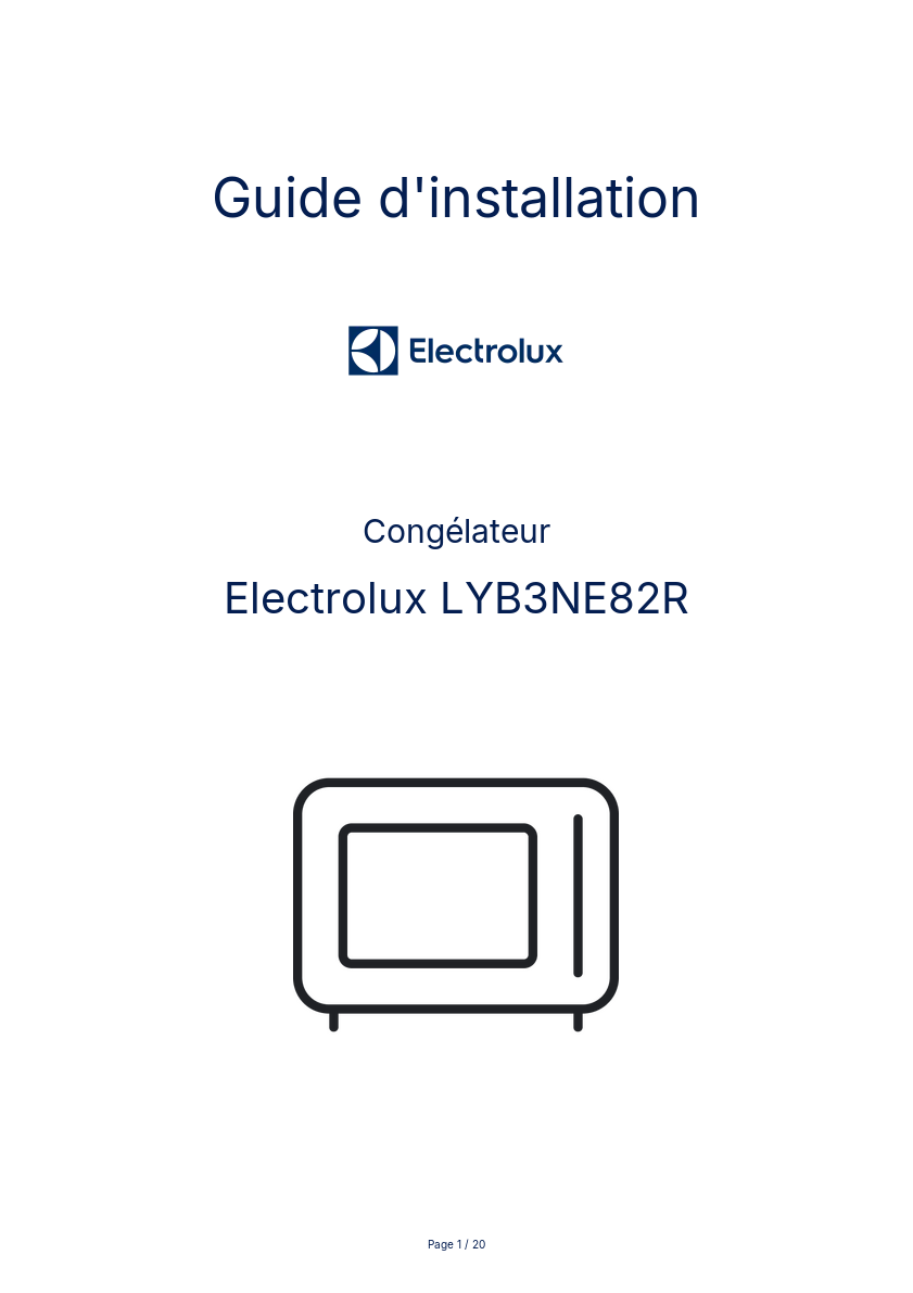 Page n°1 - Guide d'installation Electrolux LYB3NE82R