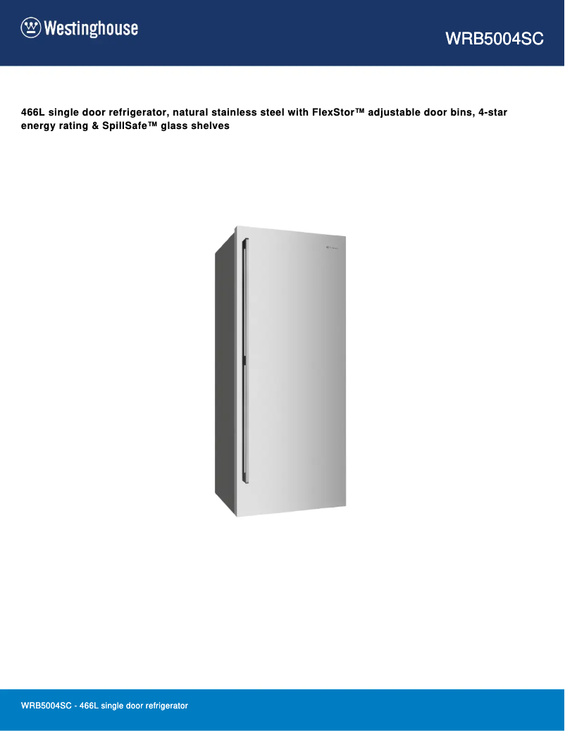 Page 1 de la notice Fiche technique Westinghouse WRB5004SC