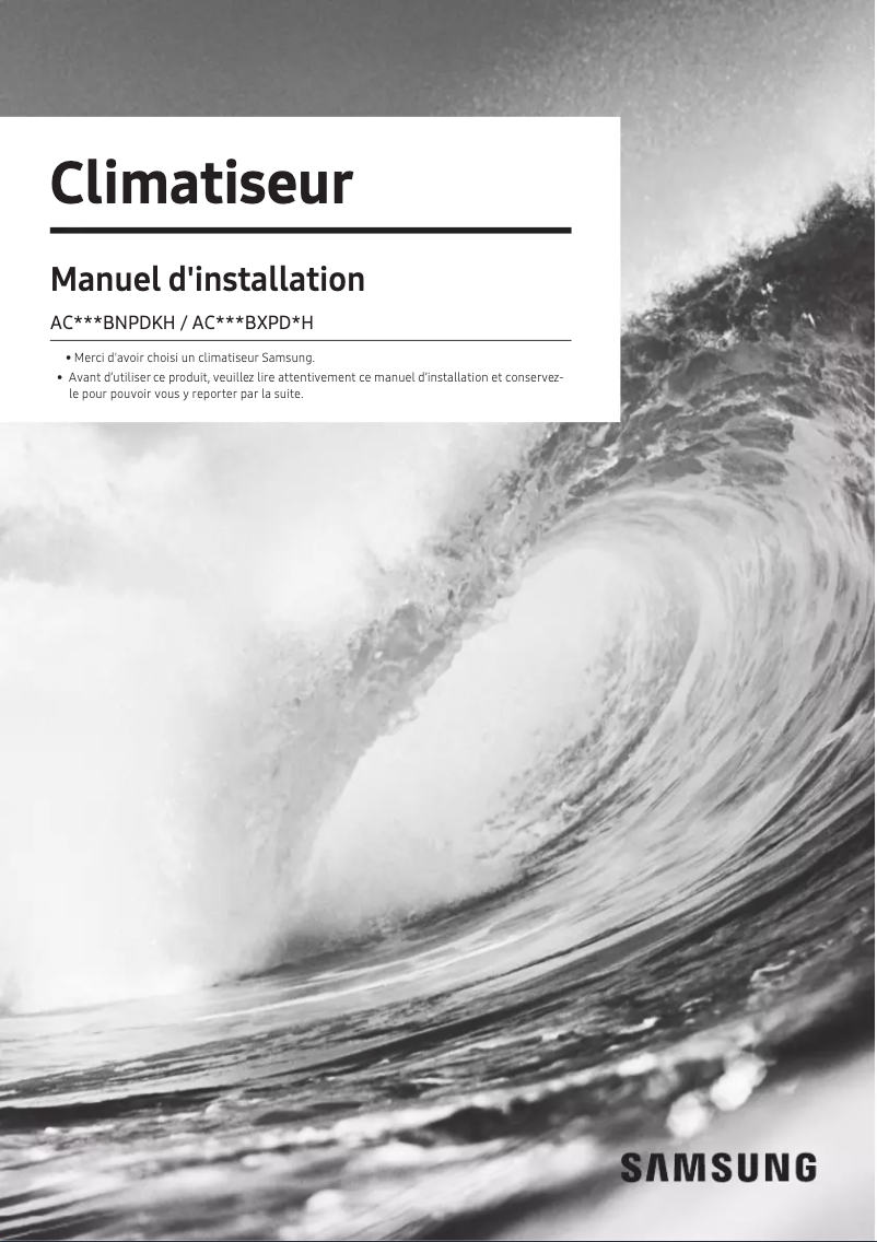 Page 1 de la notice Guide d'installation Samsung AC100BNPDKH