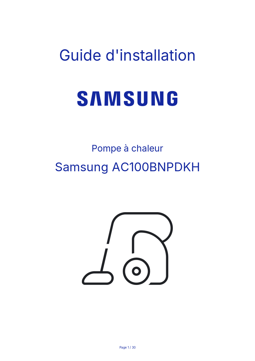 Page n°1 - Guide d'installation Samsung AC100BNPDKH