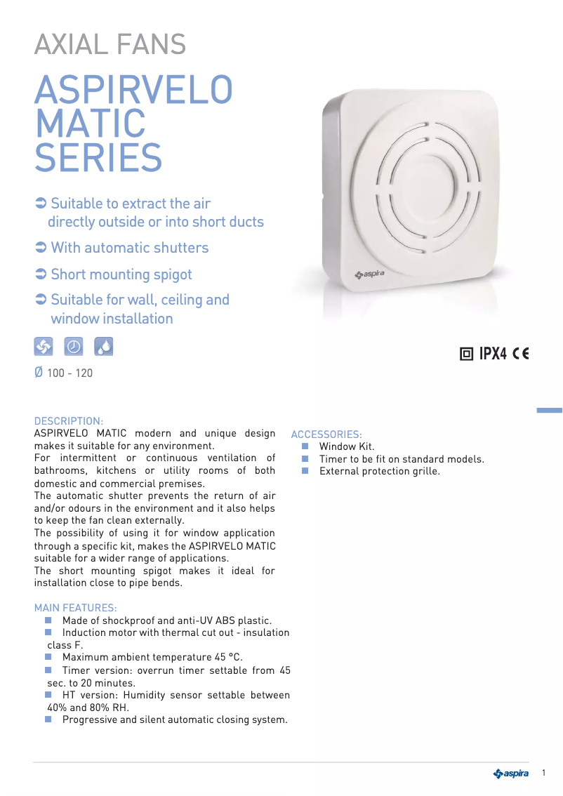 Page 1 de la notice Fiche technique Fantini Cosmi ASPIRVELO MATIC