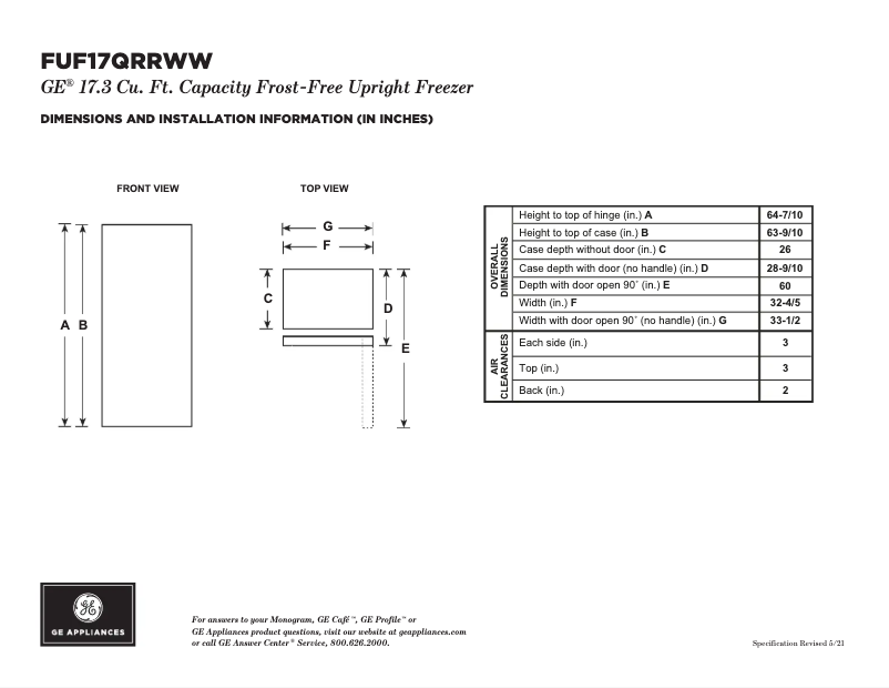 Page n°1 - Fiche technique GE FUF17QRRWW