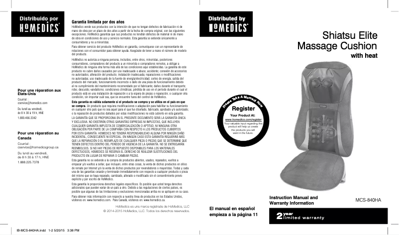 Page n°1 - Manuel utilisateur Homedics MCS-840H