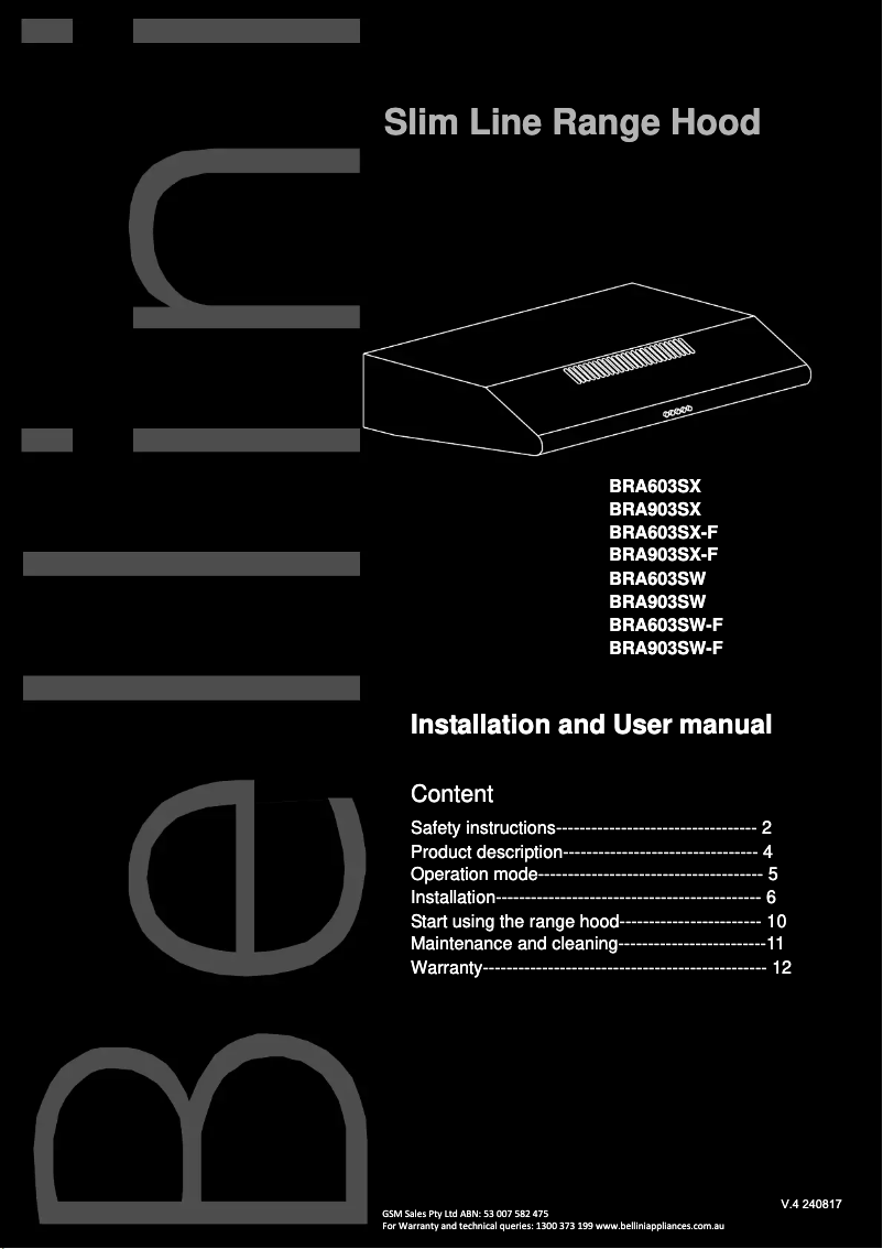 Page 1 de la notice Manuel utilisateur Bellini BRA603SW-F