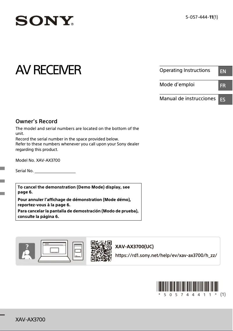 Page 1 de la notice Manuel utilisateur Sony XAV-AX3700