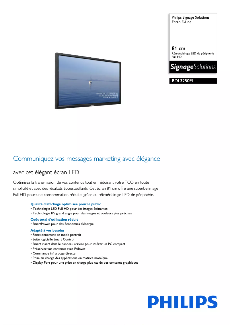 Page n°1 - Fiche technique Philips Signage Solutions BDL3250EL