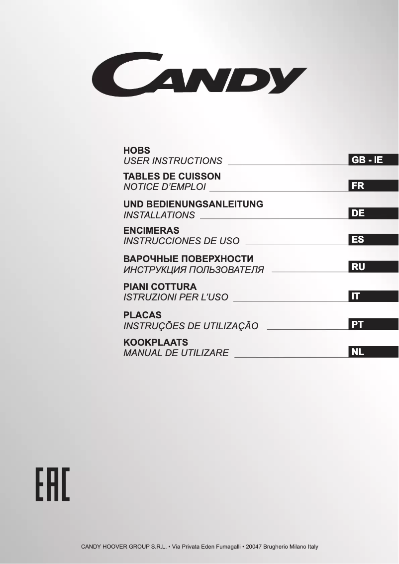 Page 1 de la notice Manuel utilisateur Candy PGC750SQAVEU