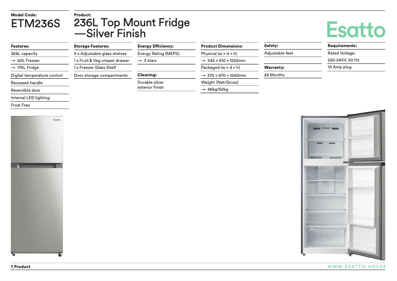 Page n°1 - Fiche technique Esatto ETM236S