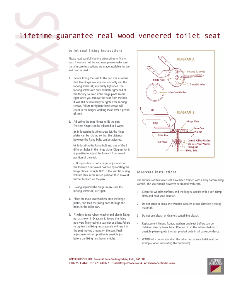 Page n°1 - Manuel utilisateur Roper Rhodes Axis