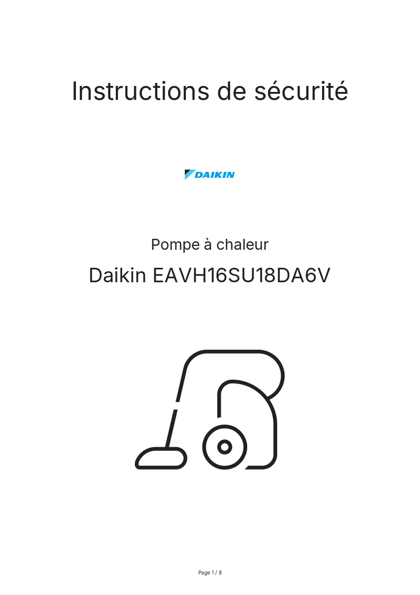Page n°1 - Instructions de sécurité Daikin EAVH16SU18DA6V