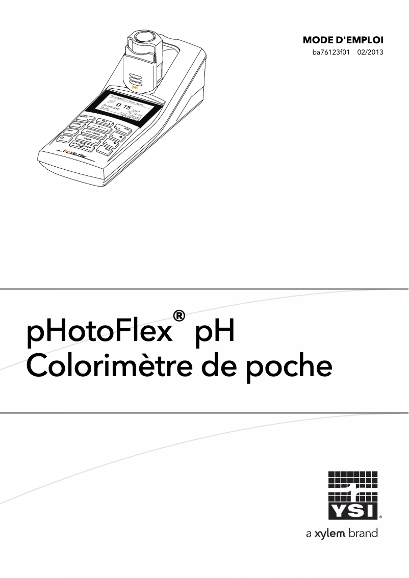 Page n°1 - Manuel utilisateur YSI pHotoFlex STD