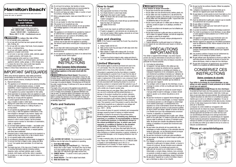 Page 1 de la notice Manuel utilisateur Hamilton Beach 22217