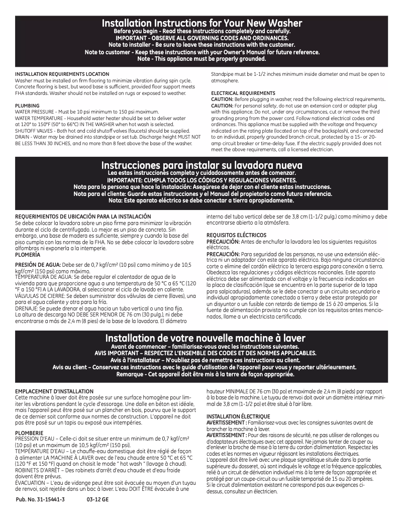Page n°1 - Manuel utilisateur Moffat MTAP1100FWW