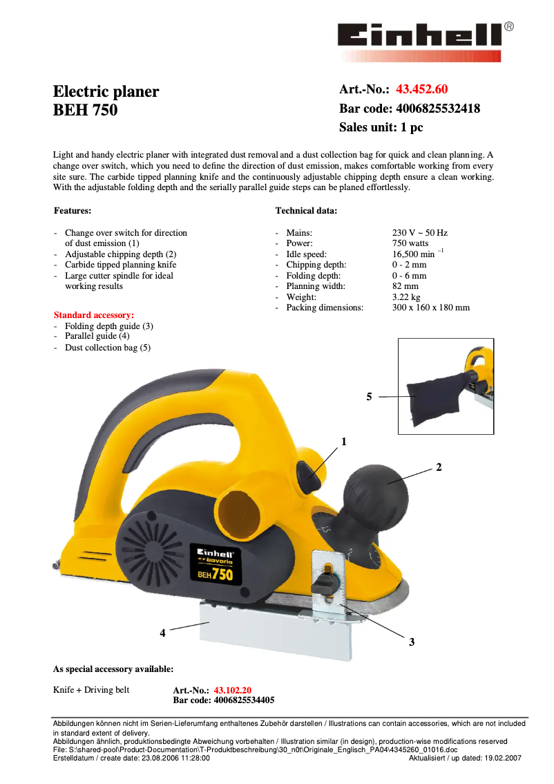 Page 1 de la notice Manuel utilisateur Bavaria by Einhell BEH 750