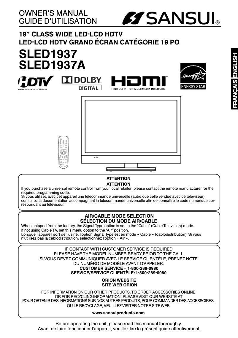 Image de la première page du manuel de l'appareil SLED1937