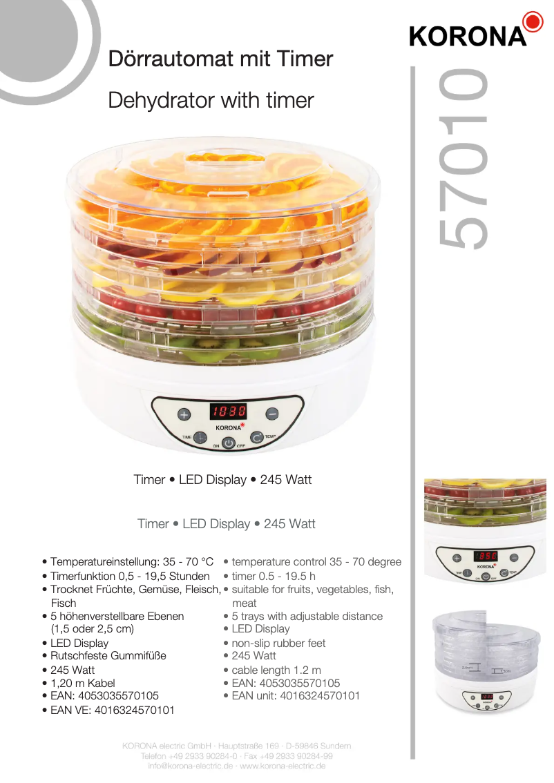 Page 1 de la notice Fiche technique Korona 57010