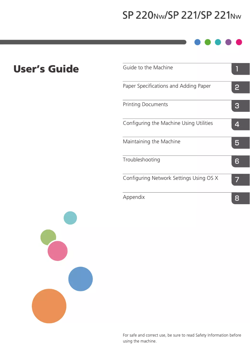 Image de la première page du manuel de l'appareil SP 220SNW