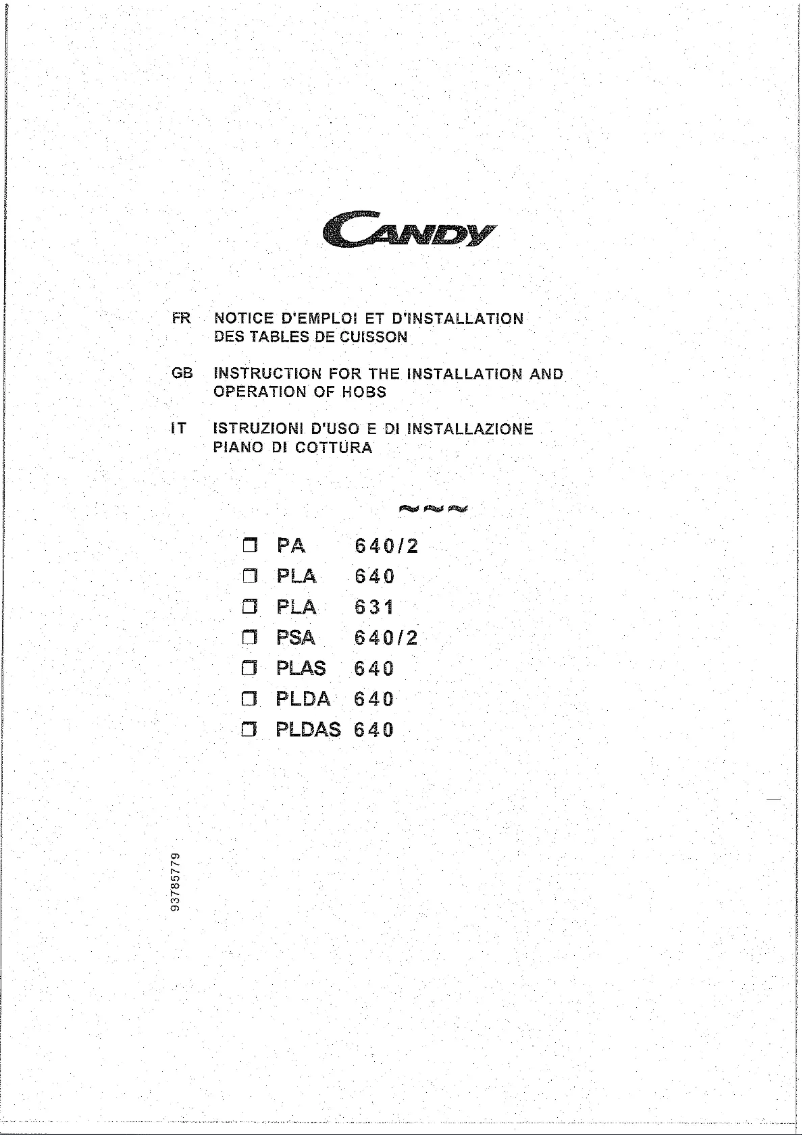 Page n°1 - Manuel utilisateur Candy PA 640/1 X UK