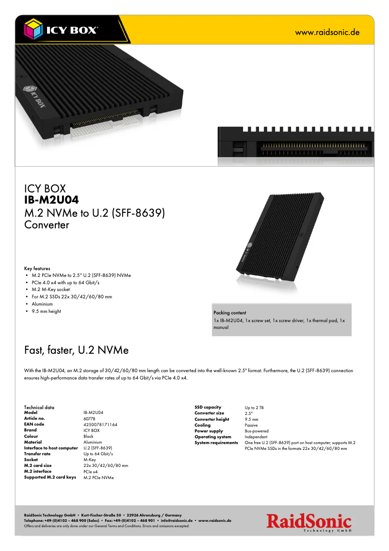 Page 1 de la notice Fiche technique Icy Box IB-M2U04