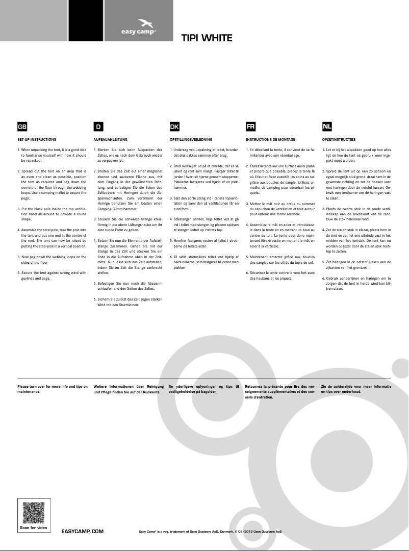 Page 1 de la notice Manuel utilisateur Easy Camp Carnival Tipi