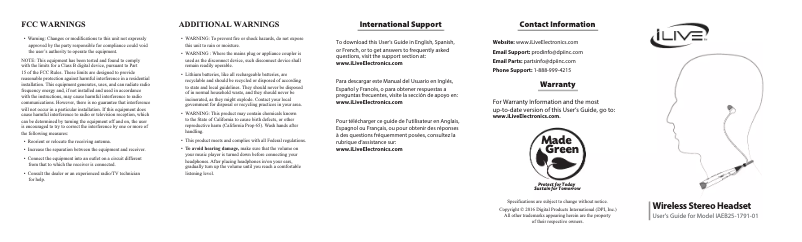 Page 1 de la notice Manuel utilisateur iLive IAEB25B