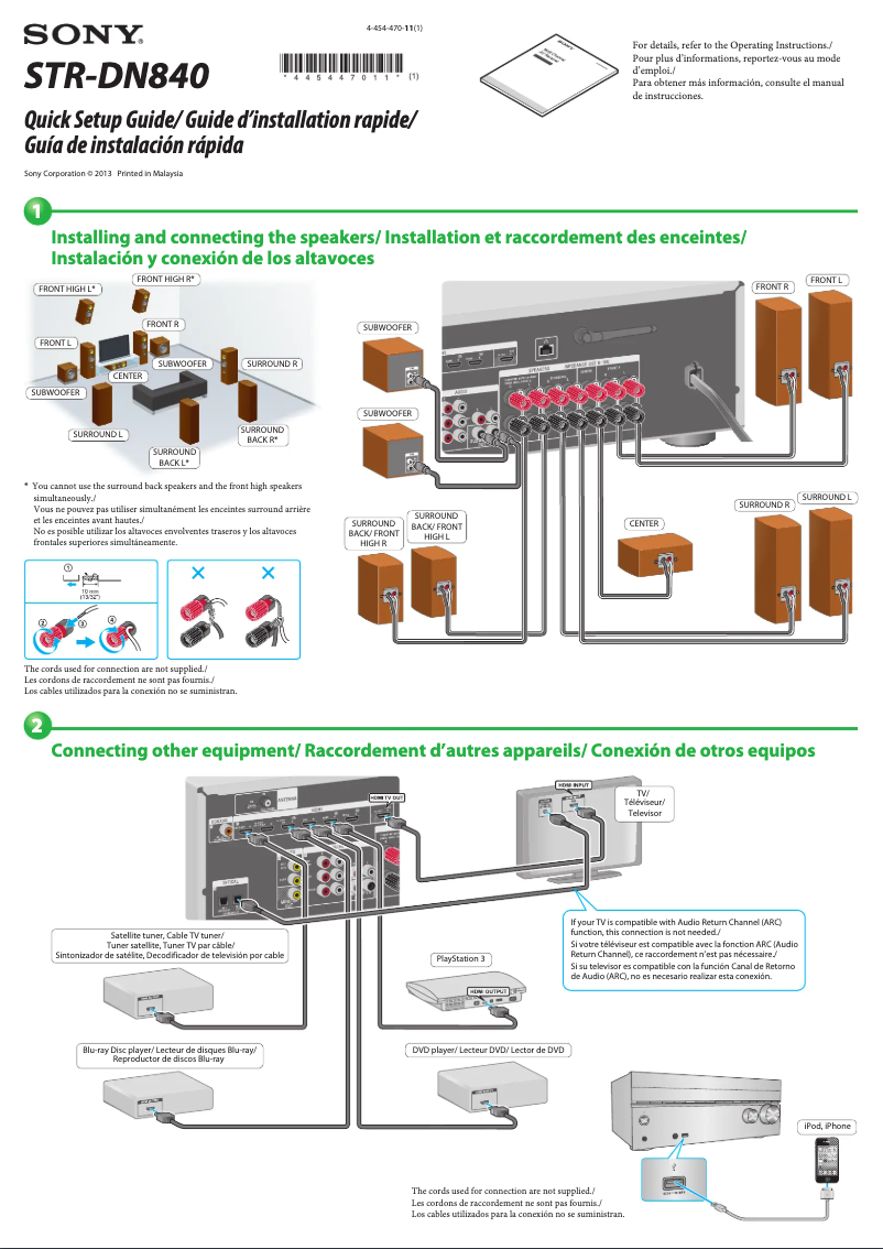 Page 1 de la notice Guide d'installation Sony STR-DN840