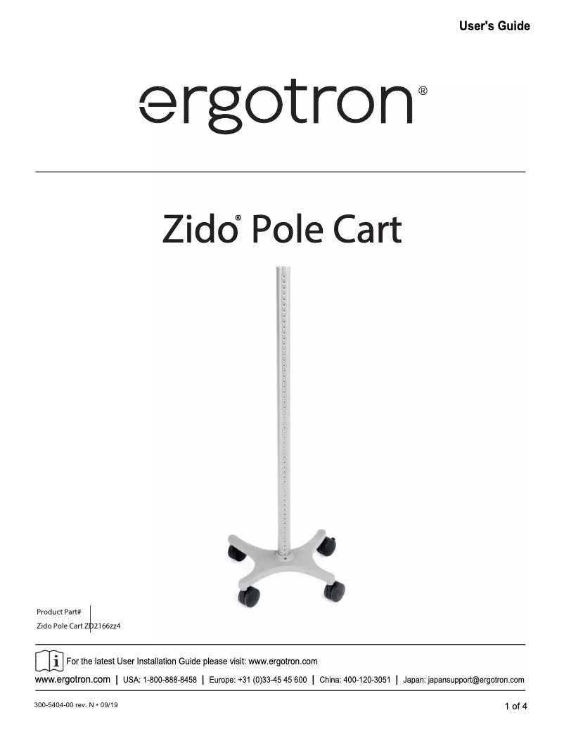 Page 1 de la notice Manuel utilisateur Ergotron Zido Pole Cart