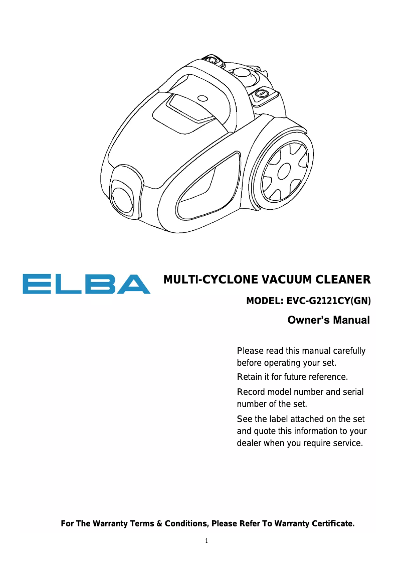 Page n°1 - Manuel utilisateur Elba EVC-G2121CY(GN)