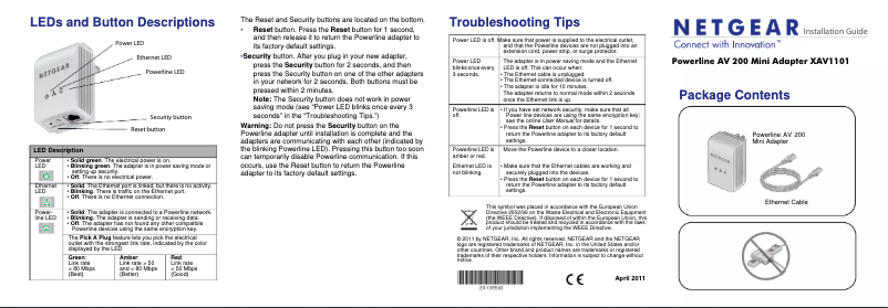 Page n°1 - Guide d'installation Netgear XAV1101