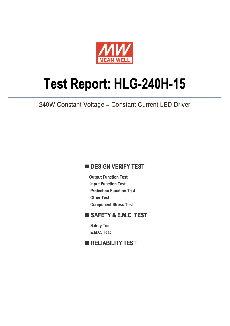 Page 1 de la notice Fiche technique Mean Well HLG-240H-15