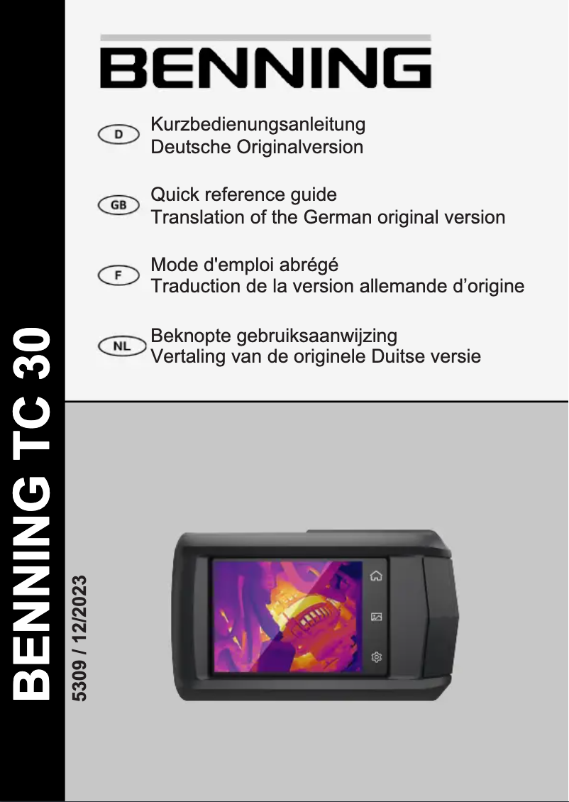 Page 1 de la notice Manuel utilisateur BENNING TC 30