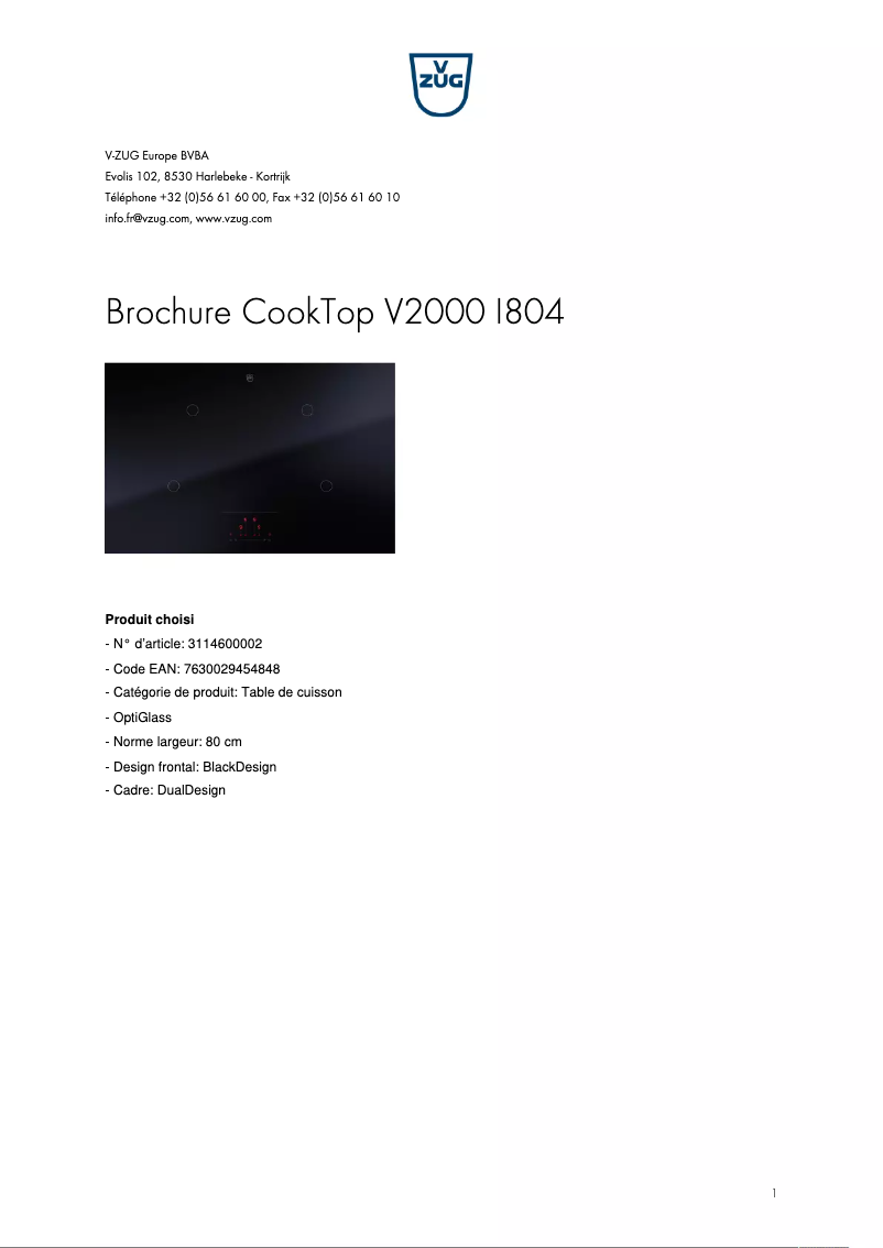 Page n°1 - Brochure V-Zug CookTop V2000 I804