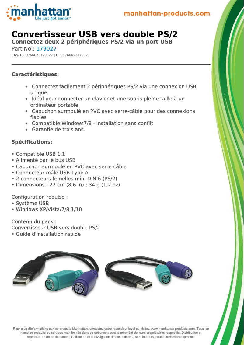 Page 1 de la notice Fiche technique Manhattan 179027