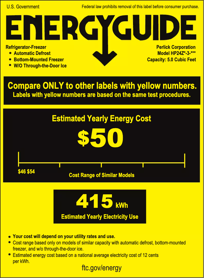 Page 1 de la notice Label énergétique Perlick HP24ZO-3-5