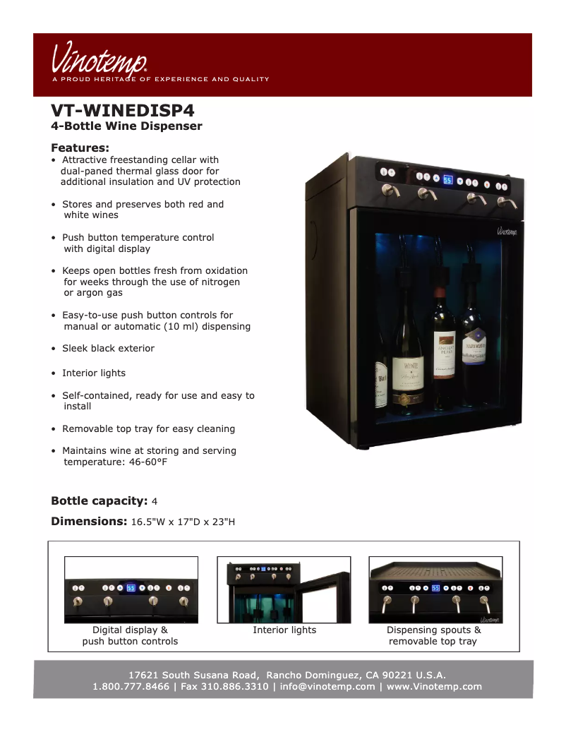 Page n°1 - Fiche technique Vinotemp VT-WINEDISP4