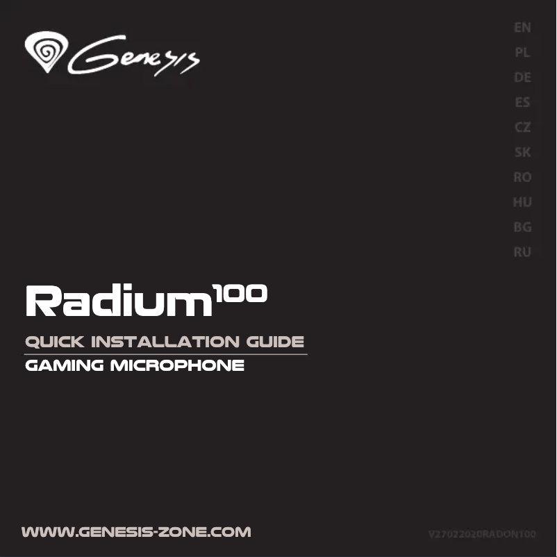 Page n°1 - Manuel utilisateur Genesis Radium 100