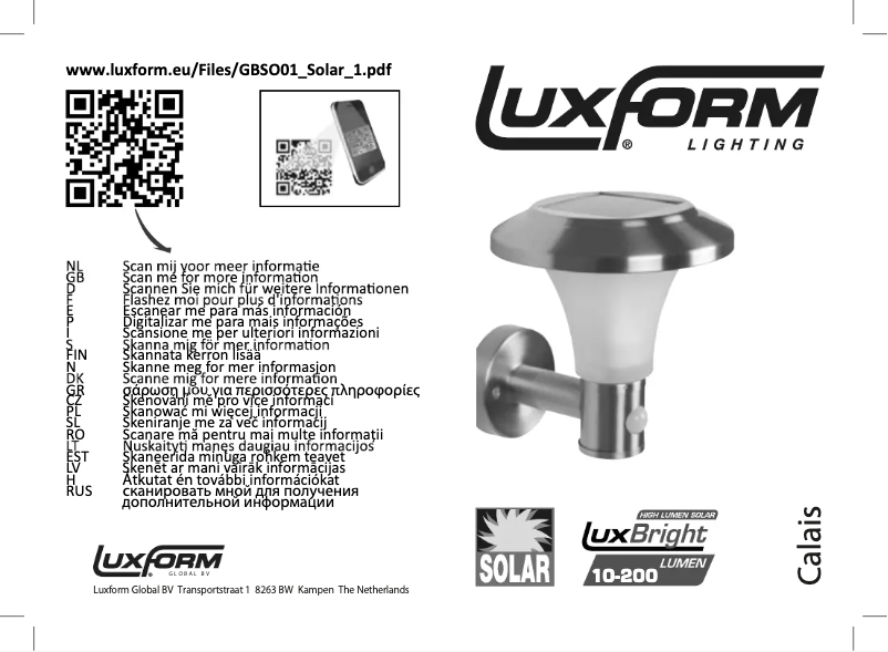 Page n°1 - Manuel utilisateur Luxform Lighting Calais